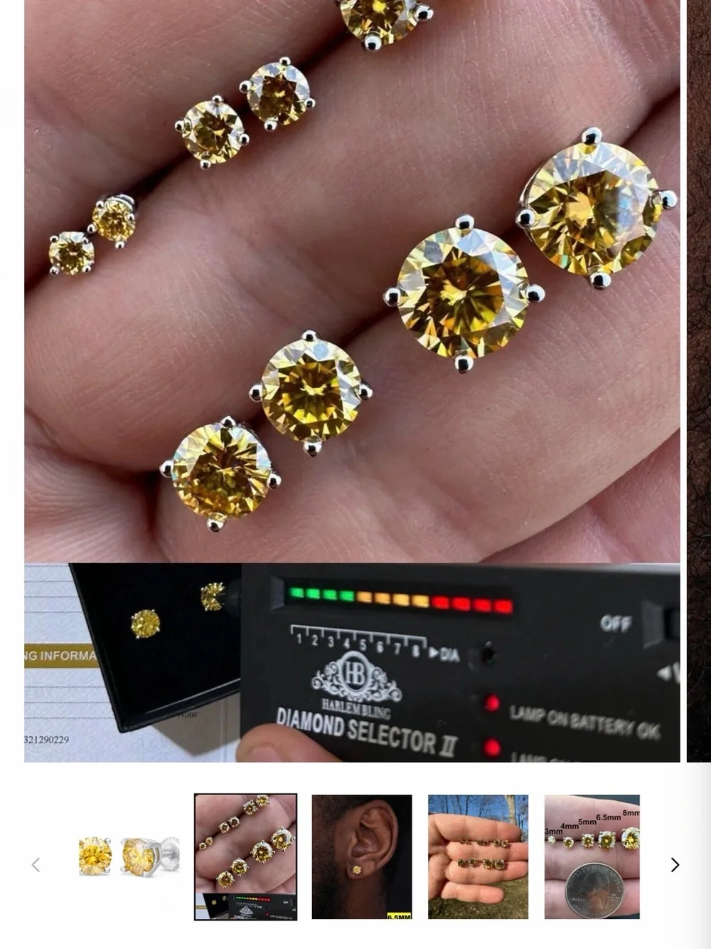 Yellow Moissanite Studs - 925 Silver - Harlem Bling